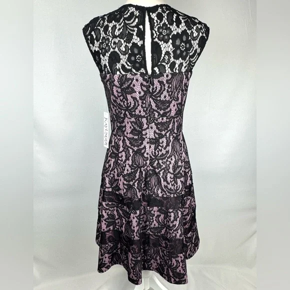 NWT Kay Unger Cocktail Dress Fit & Flare Sleeveless Pink Black Lace Size 6 Party - Picture 6 of 12